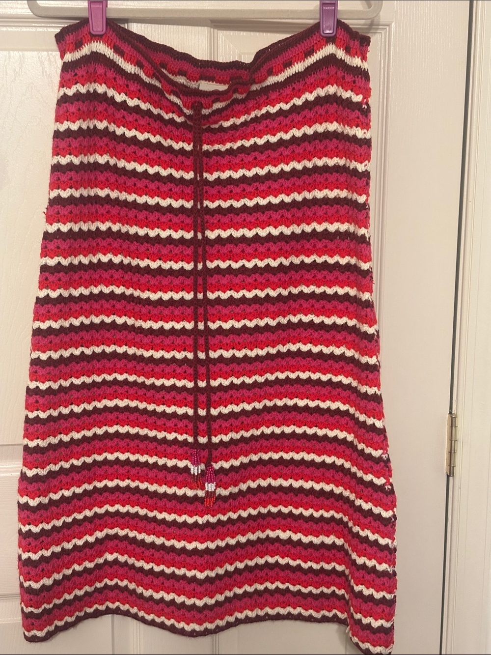 FARM Rio Red, White & Pink Striped Crochet Skirt